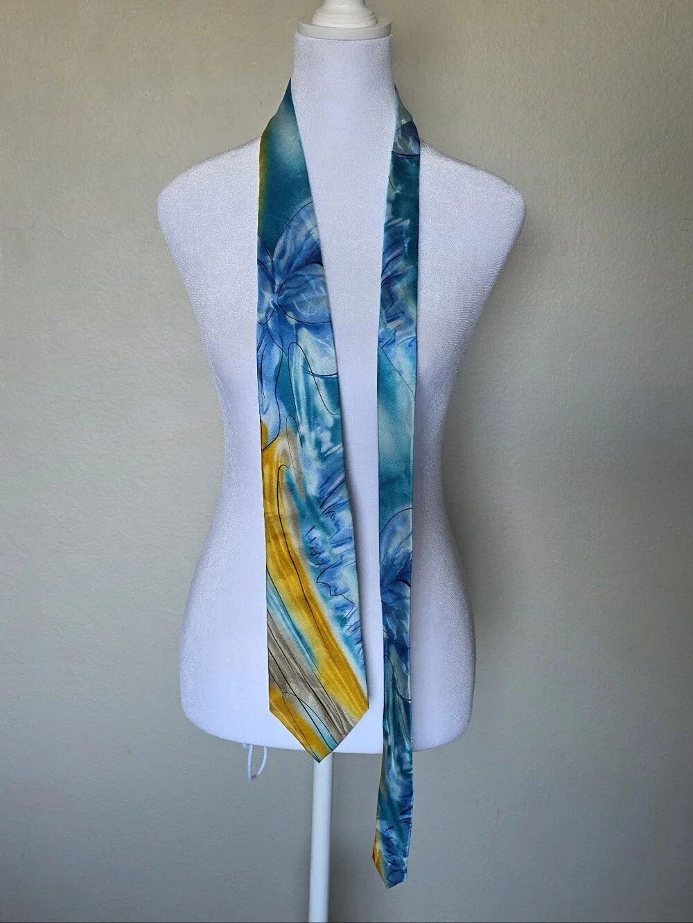 Vintage 100% Silk J. Garcia Blue And Yellow Abstract Tie